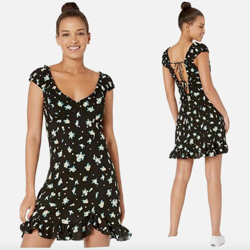 Free People Like a Lady Print Mini Dress Black Floral OB968110 Small